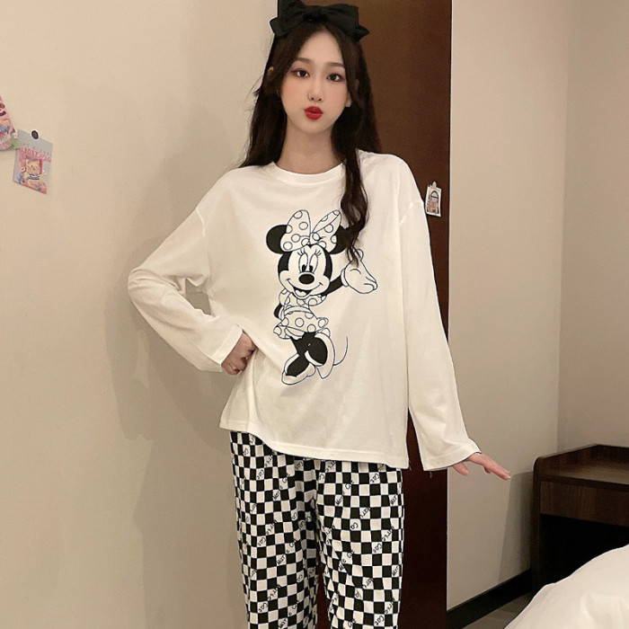 Women Mickey Cartoon Long Sleeved Blouse and Trouser Suit WS-118