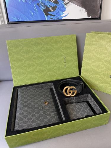 GUCCI Counter Quality Double GG Buckle 3.8CM Top Layer Cowhide Belt + Handbag + Wallet Set With Gift Box(box,invoice,bag) GCBT-003