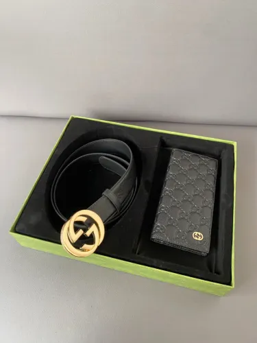 GUCCI Counter Quality Double GG Buckle 3.8CM Top Layer Cowhide Belt + Wallet Set With Gift Box(box,invoice,bag) GCBT-002