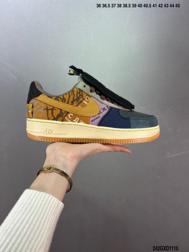 High Quality Travis Scott Joint Nike Air Force 1 Low Zipper Cactus Jack Full Palm Built-in Honeycomb Air Cushion CN2405-900 Sneaker with Box HYAF-261