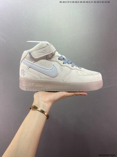 Company Level High Quality Reigning Champ Joint Nike Air Force 1 Mid Magic Buckle Suede Full Palm Built-in Air Cushion AA1117-118 Sneaker with Box HYAF-352