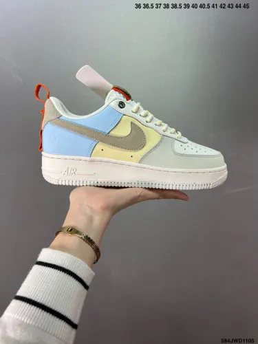 Company Level High Quality Nike Air Force 1’07 LV8 White/Gold Yellow/Gum  Rigid Grain Calfskin Upper Material Full Palm Built-in Air Cushion DZ6042-100 Sneaker with Box HYAF-296