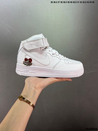 Company Level High Quality Nike Air Force 1 Mid Magic Buckle Rigid Grain Calfskin Upper Material Full Palm Built-in Air Cushion 315123-105 Sneaker with Box HYAF-411