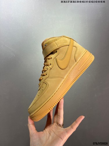 Company Level High Quality Nike Air Force 1'07 Mid Magic Buckle Wheat-colored Full Palm Built-in Honeycomb Air Cushion DJ9158-200 Sneaker with Box HYAF-498