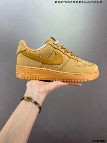 Company Level High Quality Nike Air Force1 Low Wheat-colored Top-grain Nubuck Leather Upper Full Palm Built-in Honeycomb Air Cushion CJ9179-200 Sneaker with Box HYAF-444