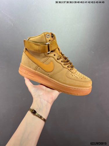 Company Level High Quality Nike Air Force 1'07 High Wheat-colored Top-grain Nubuck Leather Upper Full Palm Built-in Honeycomb Air Cushion DJ9178-200 Sneaker with Box HYAF-443