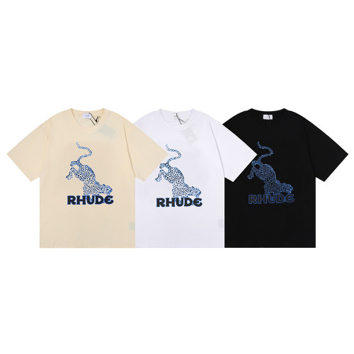 Rhude Fashion Loose 100% Cotton Leopard Print T-shirt For Men and Women RHD-002