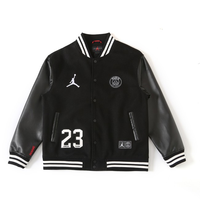 Nike Air Jordan Men and Women Joint Paris 100% Cotton Leather Sleeves Sports Baseball Jacket with All Tags NKAR-043