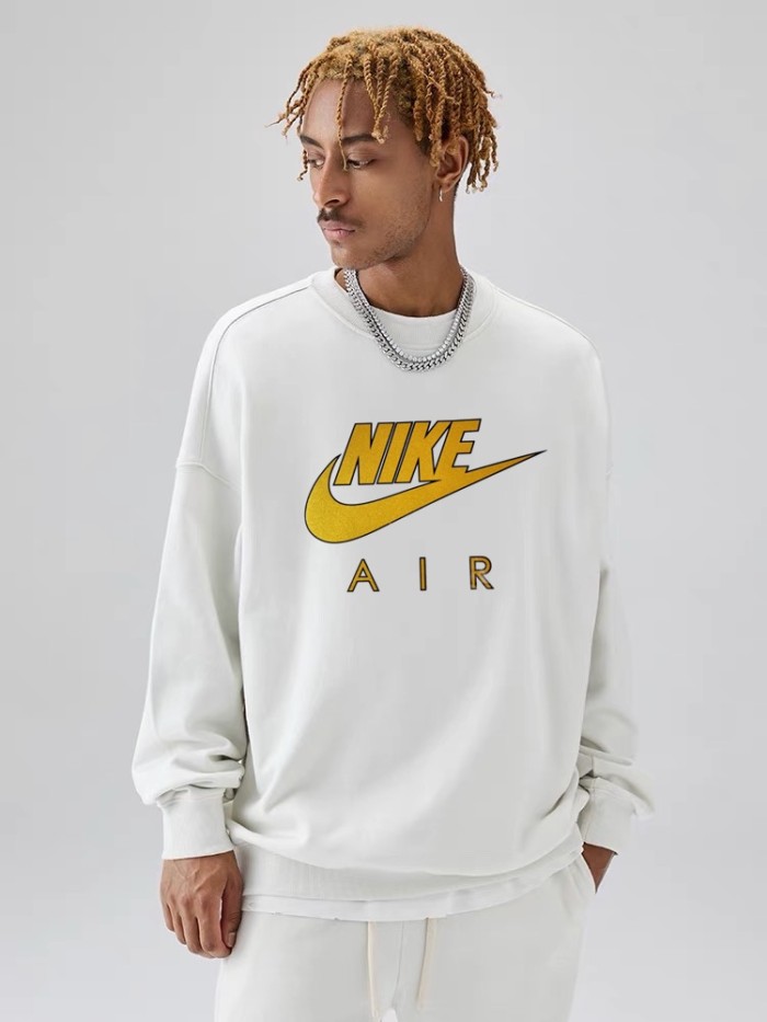 Nike Air Men and Women 100% Cotton Gold Classic Logo Couple Terry Round Neck Sweater with All Tags NKAR-049