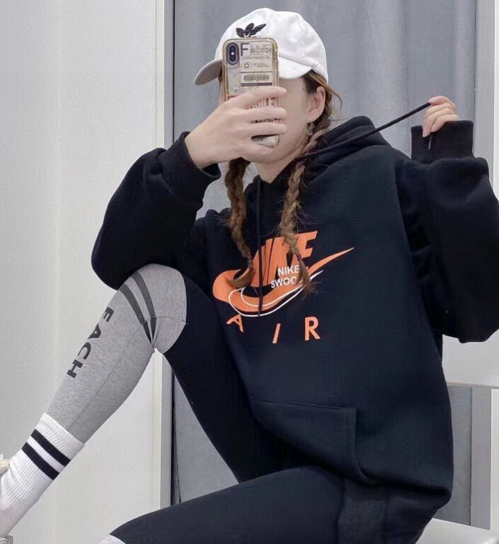 Nike Air Men and Women 100% Cotton Double Hook Overlapping Orange Large Logo Hoodie with All Tags NKAR-041