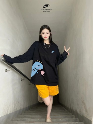 Nike High Quality Men and Women Fashion 100% Cotton Cute Fire-breathing Dinosaur 3D Offset Printing Long Sleeve Crewneck Sweatshirt with All Tags NKC-018