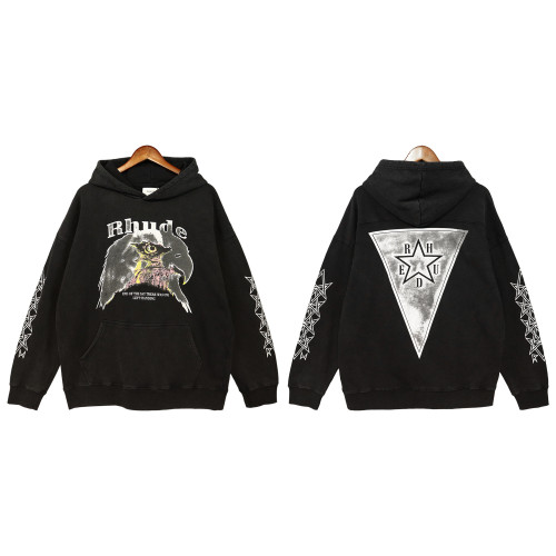 Rhude Fashion Loose 100% Cotton Eagle Print and Pentagram Print on Sleeves Loose Casual Hooded Hoodie For Men and Women RHD-062