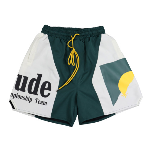 Rhude Fashion Loose 79% Polyester Sunset Print Colorblock Track Shorts For Men and Women RHD-043