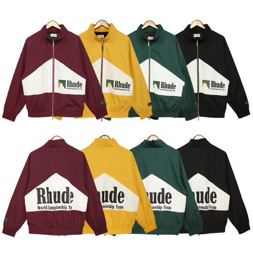 Rhude Fashion Loose 79% Polyester Retro Patchwork Pill Zip Logo Print Jacket For Men and Women RHD-067