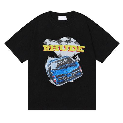 Rhude Fashion Loose 100% Cotton Race Car Design Commemoration Loose T-shirt For Men and Women RHD-053