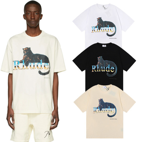Rhude Fashion Loose 100% Cotton Loose Hip Hop Leopard Print T-shirt For Men and Women RHD-046