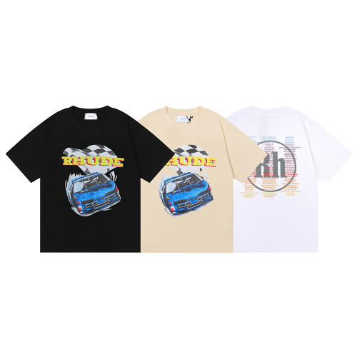 Rhude Fashion Loose 100% Cotton Race Car Design Commemoration Loose T-shirt For Men and Women RHD-053