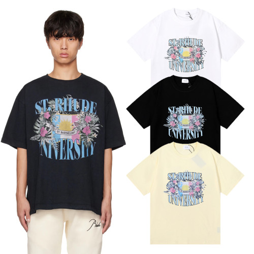 Rhude Fashion Loose 100% Cotton Floral Print T-shirt For Men and Women RHD-063