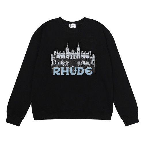 Rhude Fashion Loose 100% Cotton Castle Print Loose Casual Sweater For Men and Women RHD-070