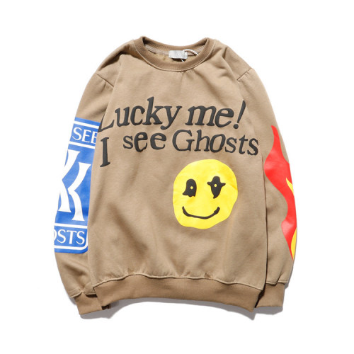 Hip Hop Kanye Fashion Loose 100% Cotton Foam Smiley Face Sweater For Men and Women KAYE-002