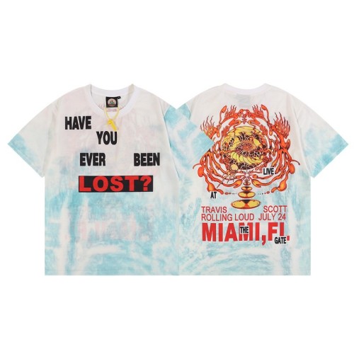 Hip Hop Kanye Fashion Loose 100% Cotton Travis Tie-dye Contrast Graffiti T-shirt For Men and Women KAYE-012
