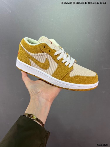Company Level Bargain Price High Quality Nike Air Jordan 1 Low Suede Corduroy  Cow-transferred Film Soft Leather Upper Real Sole Air Cushion Built-in In The Midsole Glue Injection Hole DH7820-700 Sneaker with Box HYAJ-091
