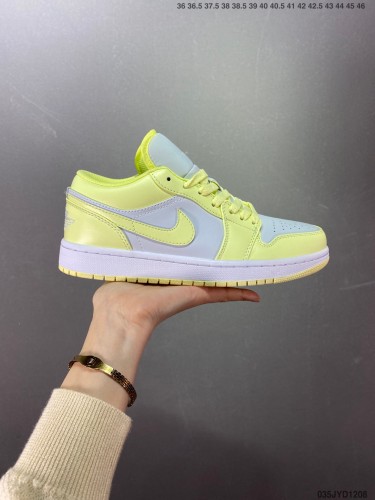 Company Level High Quality Nike Air Jordan 1 Low  White/Lemonade  Lychee Pattern Calfskin Upper Material Real Sole Air Cushion Built-in In The Midsole Glue Injection Hole DC0774-800 Sneaker with Box HYAJ-129