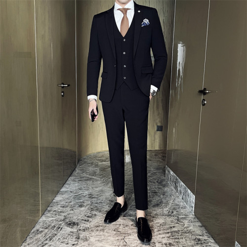 Men's Fashion Wedding Slim Fit Top+Vest+Long Pant Suit  100% Nylon MST-007