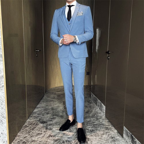 Men's Fashion Wedding Slim Fit Top+Vest+Long Pant Suit  100% Nylon MST-007