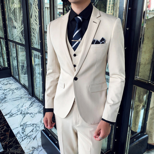 Men's Fashion Wedding Slim Fit Top+Vest+Long Pant Suit  68% Nylon MST-006