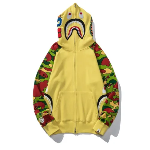 Adult Bape Fasion 230g 95% Cotton Shark Camouflage Panel Hooded Zipper Hoodie BPH-018