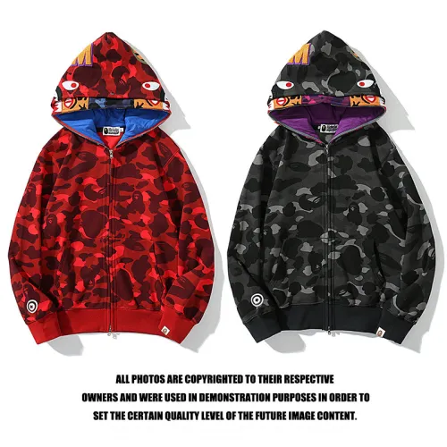 Adult Bape Fasion 95% Cotton Double Layer Tiger Shark+ Camouflage Shark Zipper Hoodied Hoodie BPH-155
