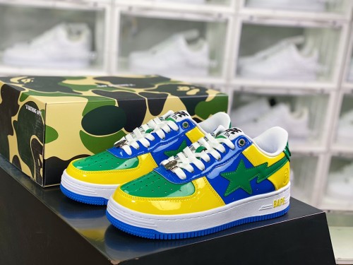 Original Grade Top Quality BAPE Sta Low Hard Patent Leather Upper Material External Thick Wear-resistant Rubber Outsole 1I80-191-004 Sneaker with Box BPS-078