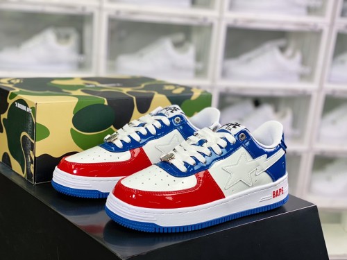 Original Grade Top Quality BAPE Sta Low Hard Patent Leather Upper Material External Thick Wear-resistant Rubber Outsole 1I80-191-004 Sneaker with Box BPS-077