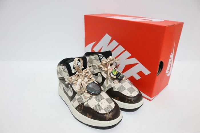 High Quality Kid's Nike Air Jordan 1 Mid LV Design Velcro Sneaker with Box KSS-073