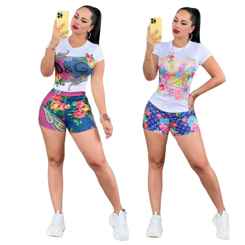 Ladies Digital Printing Short Sleeve + Shorts Set WS-221