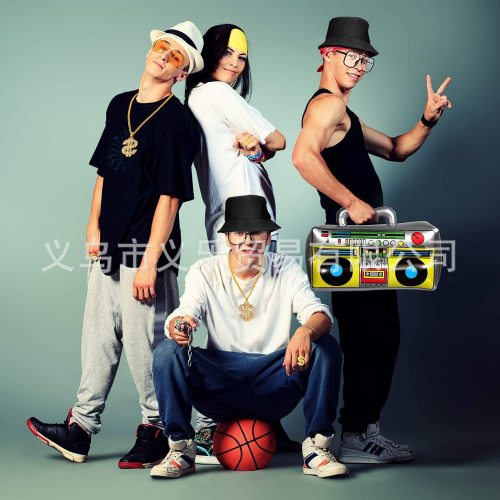 Retro Party Dress Up Men Rock Hip Hop Exaggerated Big Gold Chain Ring Set HHST-002