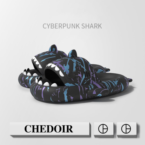 High Quality CHEDOIR Cyberpunk Style Shark 4.0mm Thick Sole EVA Non-slip Wear-resistant Slippers/slides without Box SSS-001