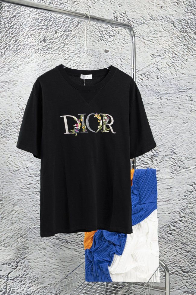 High Quality Dior 260g 100% Cotton Embroidery Logo T-shirt for Women and Men with Original OPP Package and Tags DRTS-005