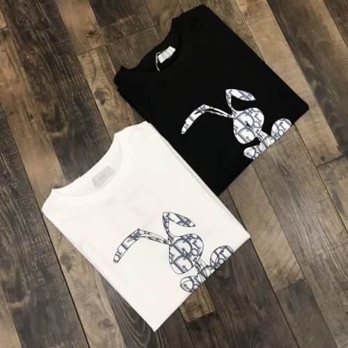 High Quality Dior 240g 100% Cotton Print Rabbit Logo T-shirt for Women and Men with Original OPP Package and Tags DRTS-011