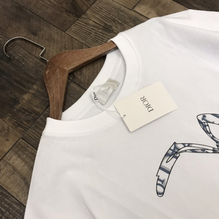 High Quality Dior 240g 100% Cotton Print Rabbit Logo T-shirt for Women and Men with Original OPP Package and Tags DRTS-011