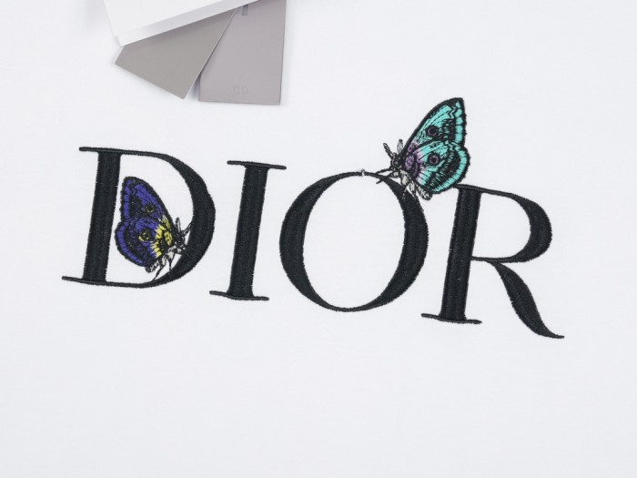 High Quality Dior 240g 100% Cotton Embroidery Butterfly Logo T-shirt for Women and Men with Original OPP Package and Tags DRTS-033