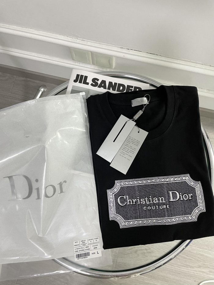 High Quality Dior 260g 100% Cotton Embroidery Logo T-shirt for Women and Men with Original OPP Package and Tags DRTS-044