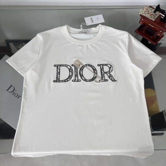 Top Quality Dior 210g 100% Cotton 3D Embroidery Logo T-shirt for Women and Men with Original OPP Package and Tags DRTS-046