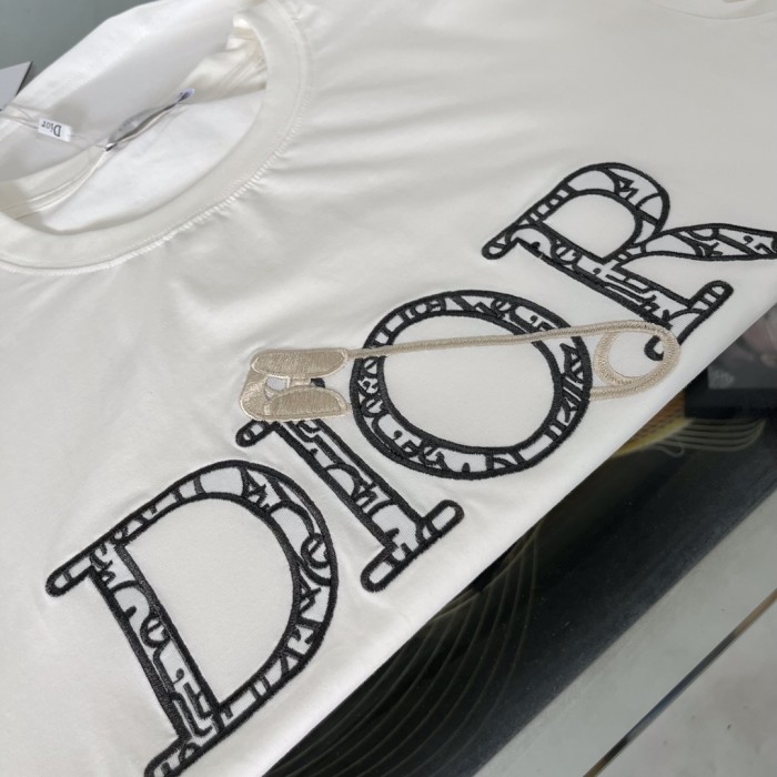 Top Quality Dior 210g 100% Cotton 3D Embroidery Logo T-shirt for Women and Men with Original OPP Package and Tags DRTS-046