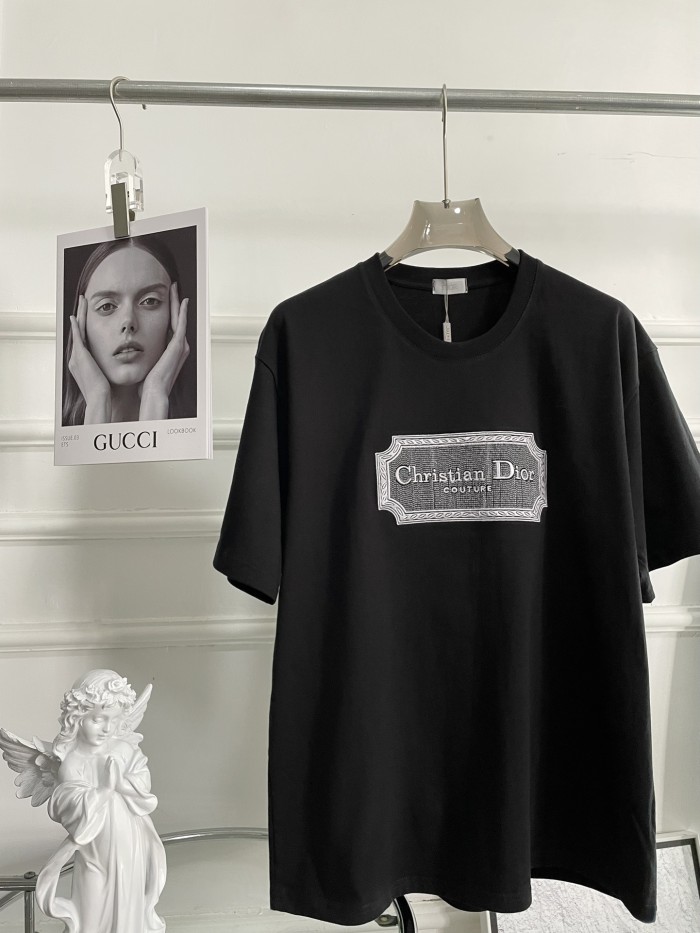 High Quality Dior 260g 100% Cotton Embroidery Logo T-shirt for Women and Men with Original OPP Package and Tags DRTS-044