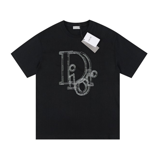 High Quality Dior 240g 100% Cotton Embroidery Logo T-shirt for Women and Men with Original OPP Package and Tags DRTS-050