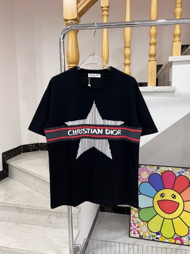 High Quality Dior 260g 100% Cotton Print  Foaming Pentagram Logo Oversize T-shirt for Women and Men with Original OPP Package and Tags DRTS-096