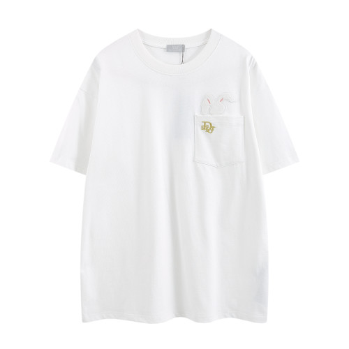 Top Quality Dior 280g 100% Cotton Appliqué Embroidery Logo T-shirt for Women and Men with Original OPP Package and Tags DRTS-089