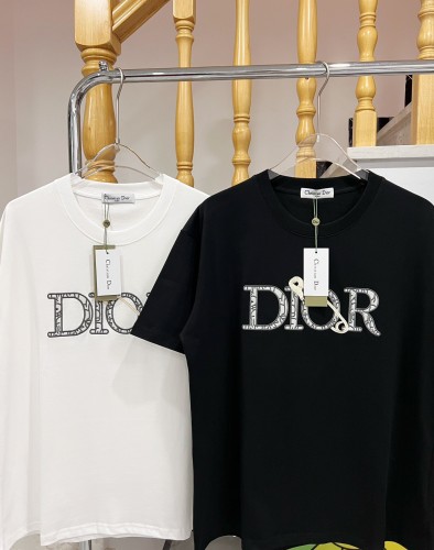 High Quality Dior 260g 100% Cotton Appliqué Embroidery Logo T-shirt for Women and Men with Original OPP Package and Tags DRTS-098